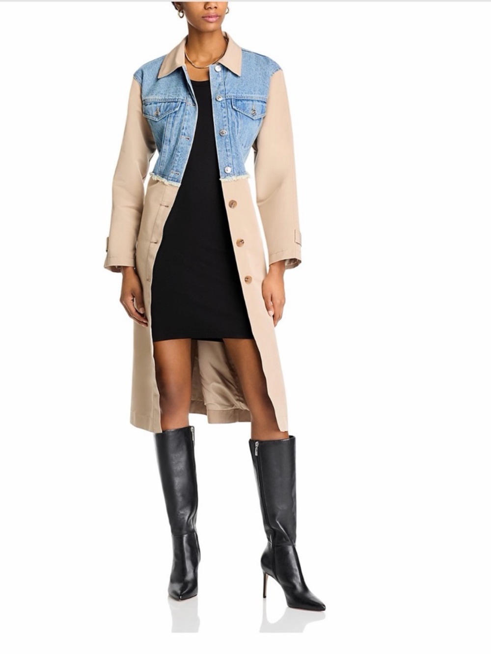 Steve Madden Two-Tone Denim Yoke Trench Coat in Beige and Light Blue
